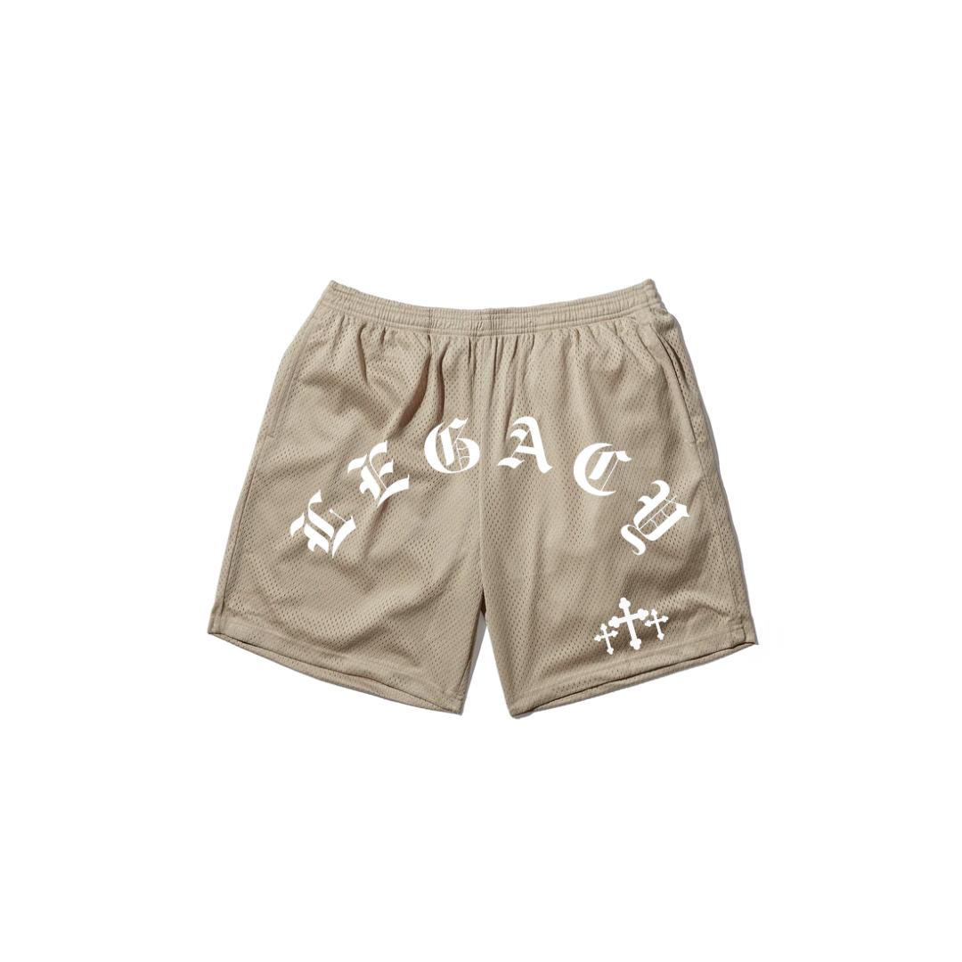 THE LEGACY EMBROIDERED MESH SHORT (BISCOTTI)