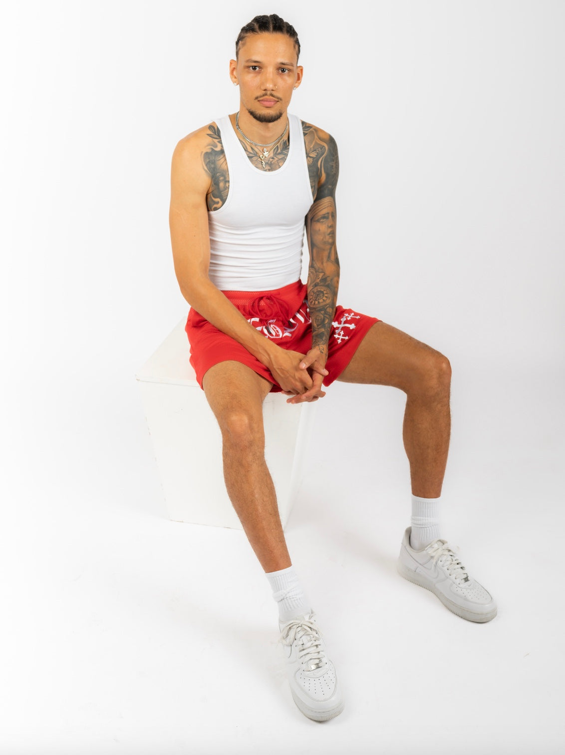 THE LEGACY EMBROIDERED MESH SHORT (RED)