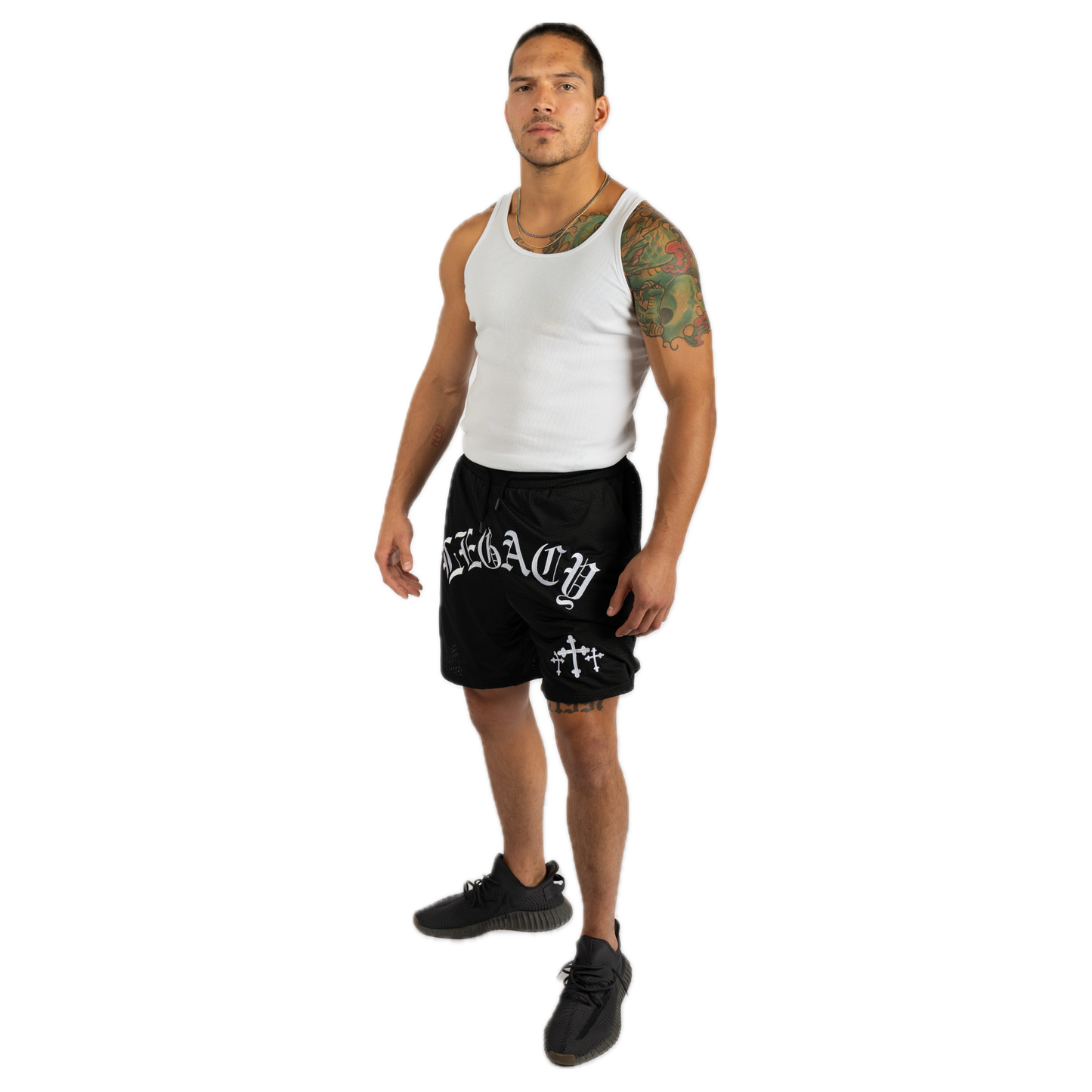 THE LEGACY EMBROIDERED MESH SHORT (BLACK)