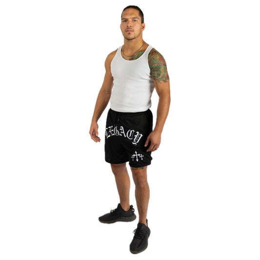 THE LEGACY EMBROIDERED MESH SHORT (BLACK)