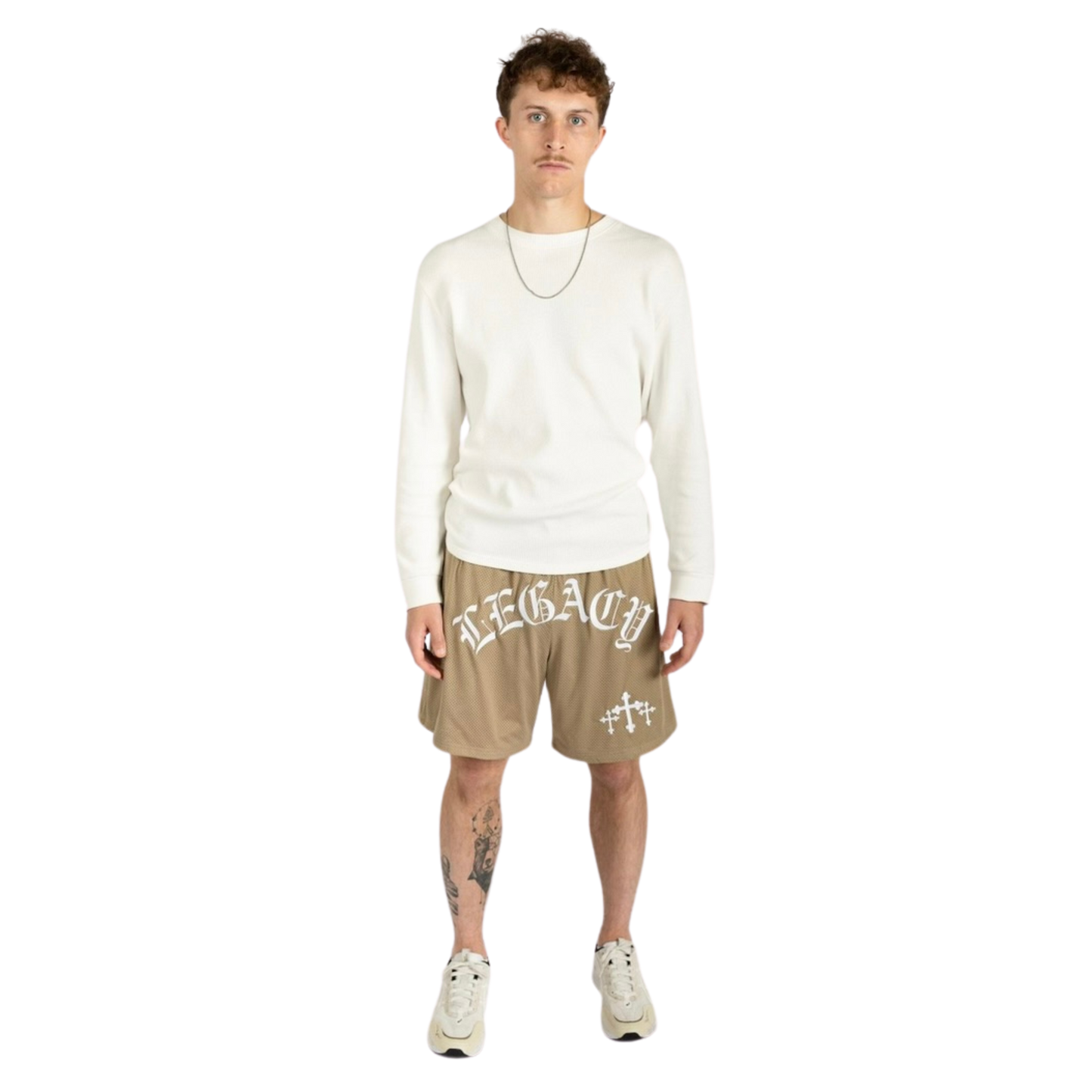 THE LEGACY EMBROIDERED MESH SHORT (BISCOTTI)