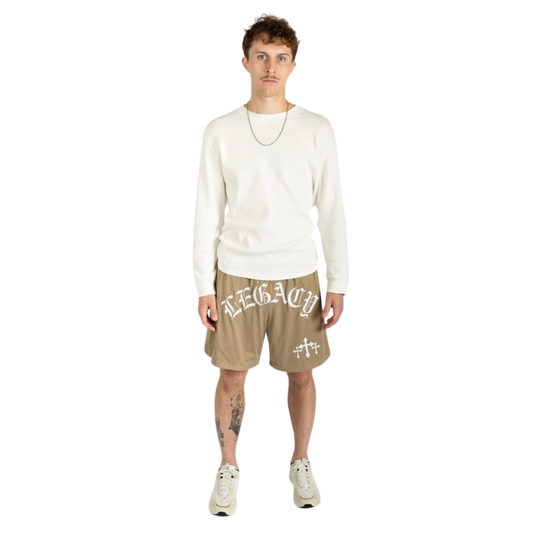 THE LEGACY EMBROIDERED MESH SHORT (BISCOTTI)