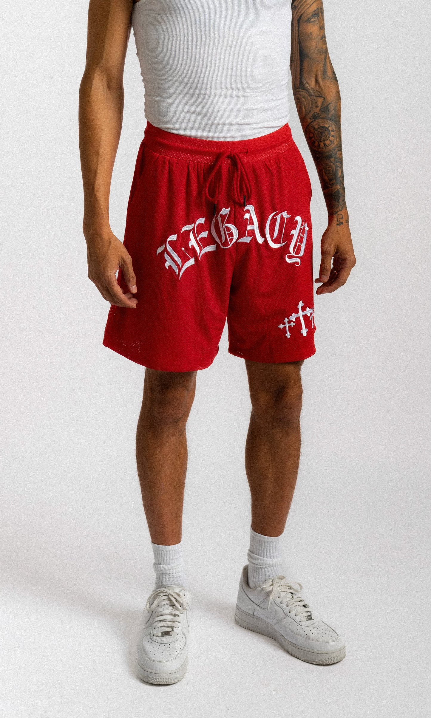 THE LEGACY EMBROIDERED MESH SHORT (RED)