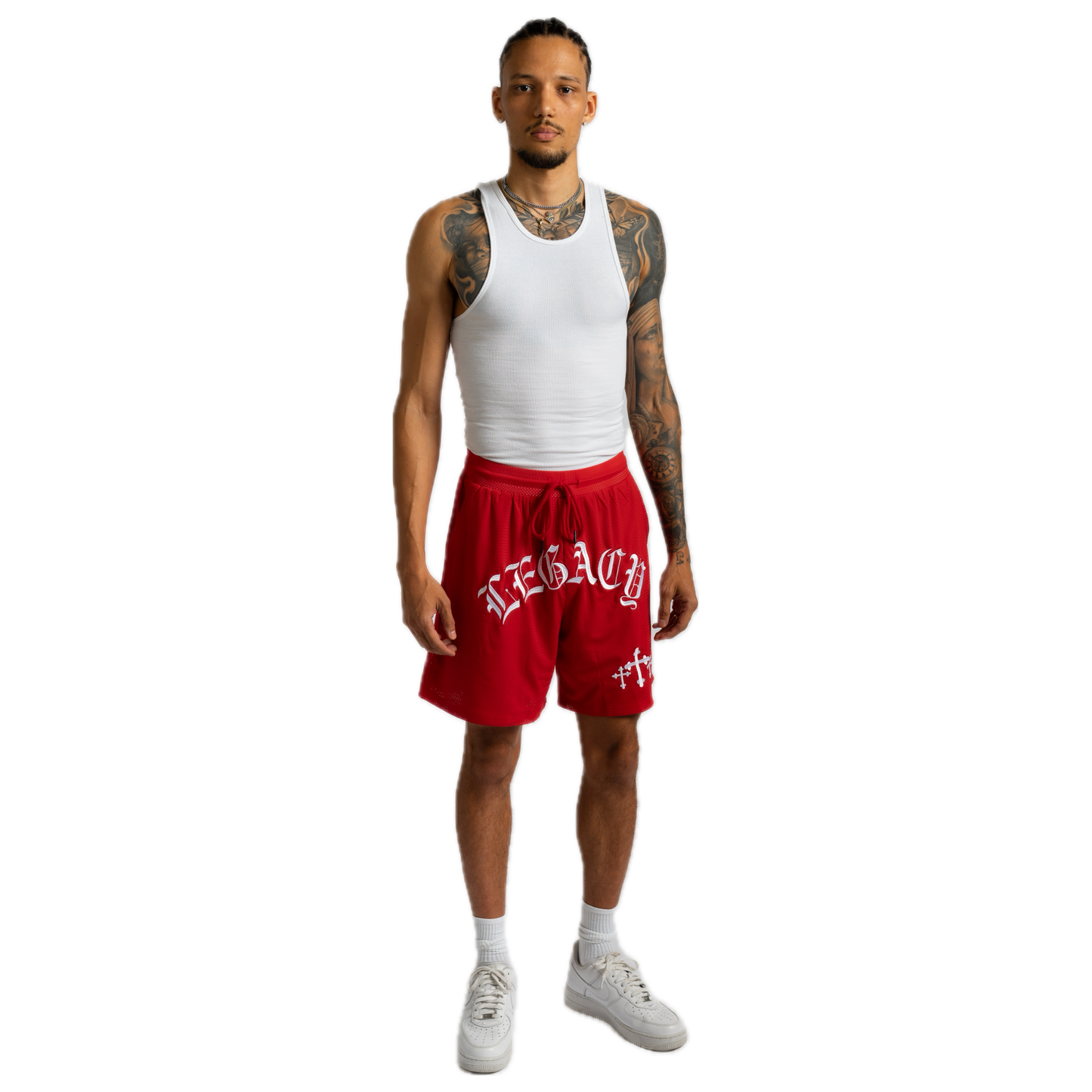 THE LEGACY EMBROIDERED MESH SHORT (RED)